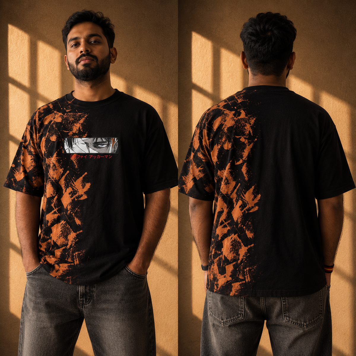 Levi Oversized T-Shirt – Black & Orange